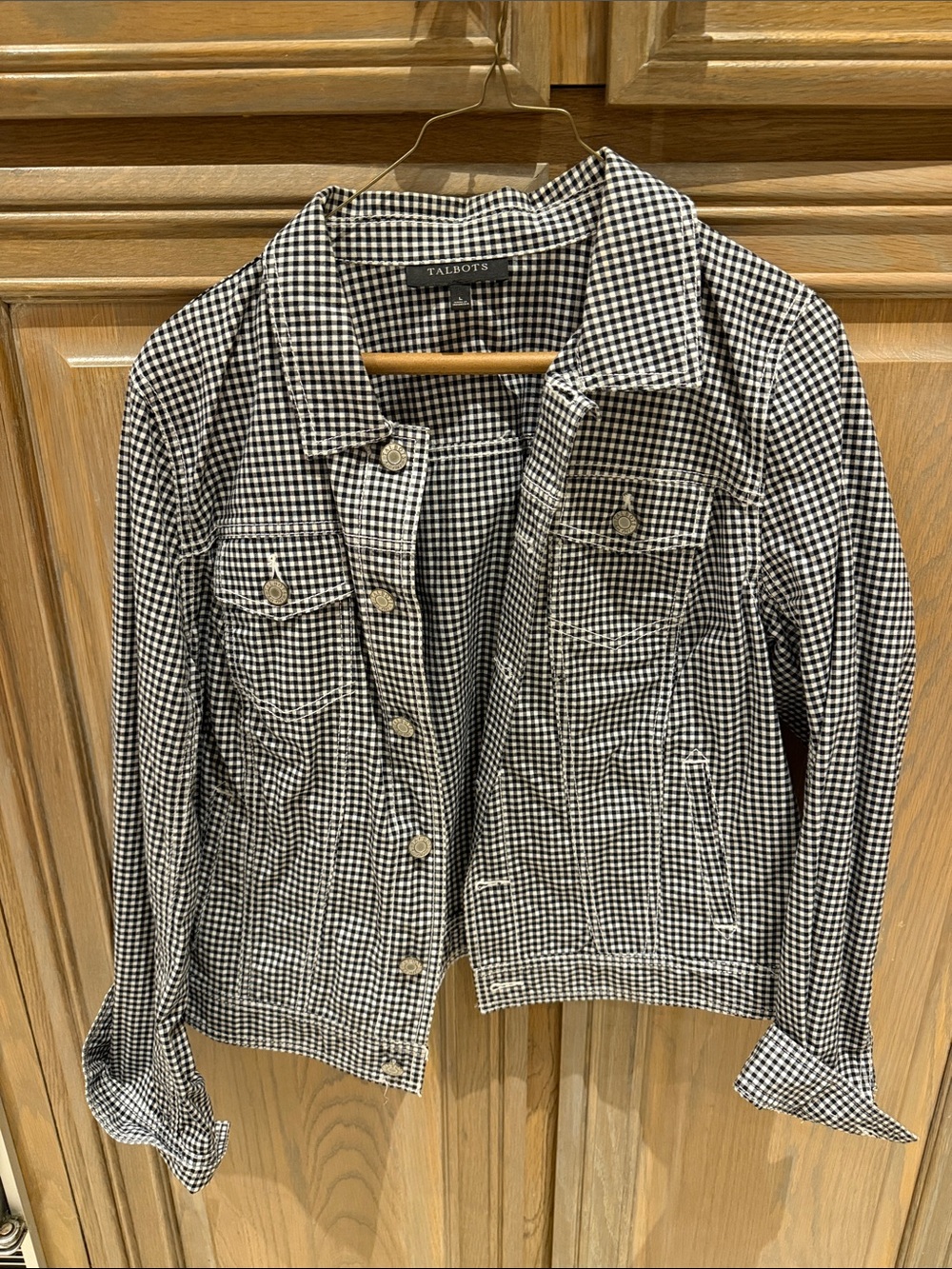 Talbots Black & White Plaid Denim Shirt Jacket